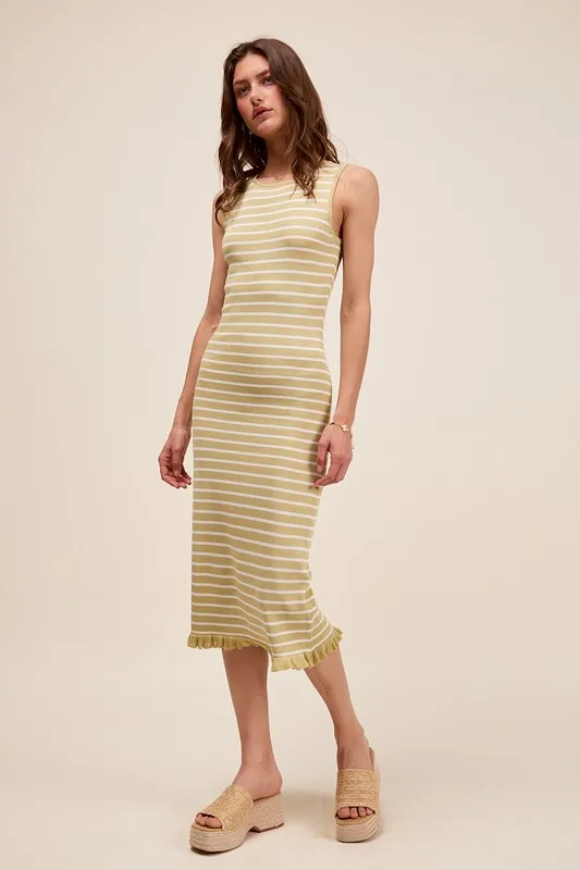 Stripe Sleeveless Sweater Knit Maxi Dress With Ruffled Hem, image 2
