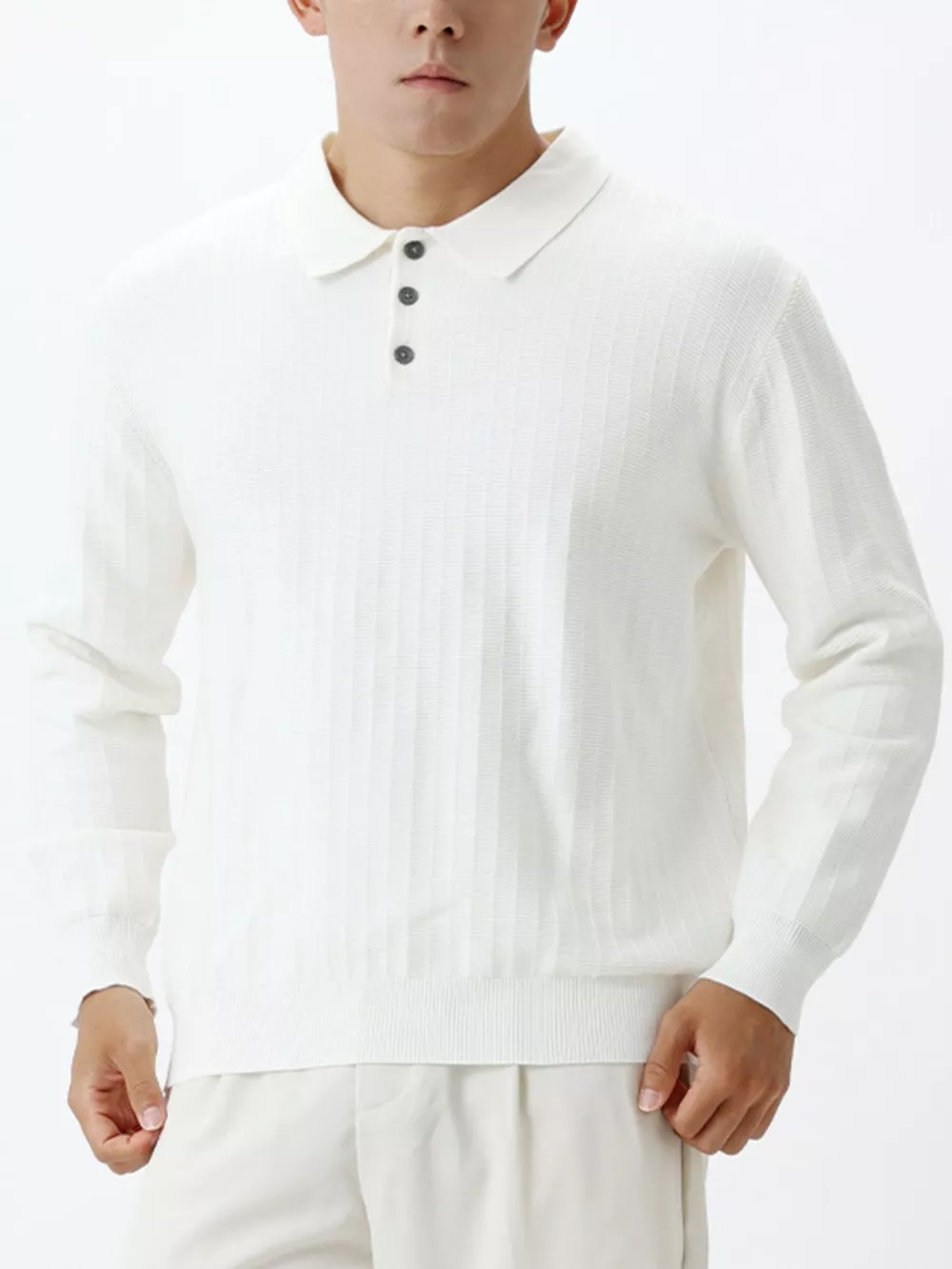 Men's Plus Size Button Detail Ribbed Knit Sweater, image 8