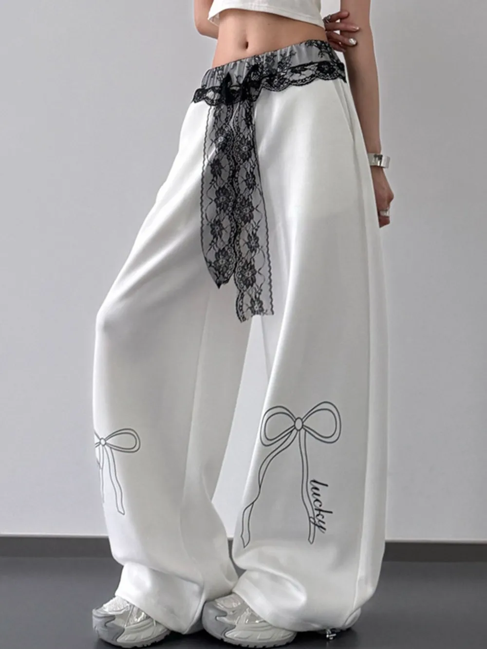 Wide Leg Pants with Lace Belt Detail, image 4