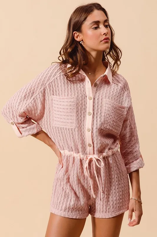 Textured Knit Button Front Romper, image 4