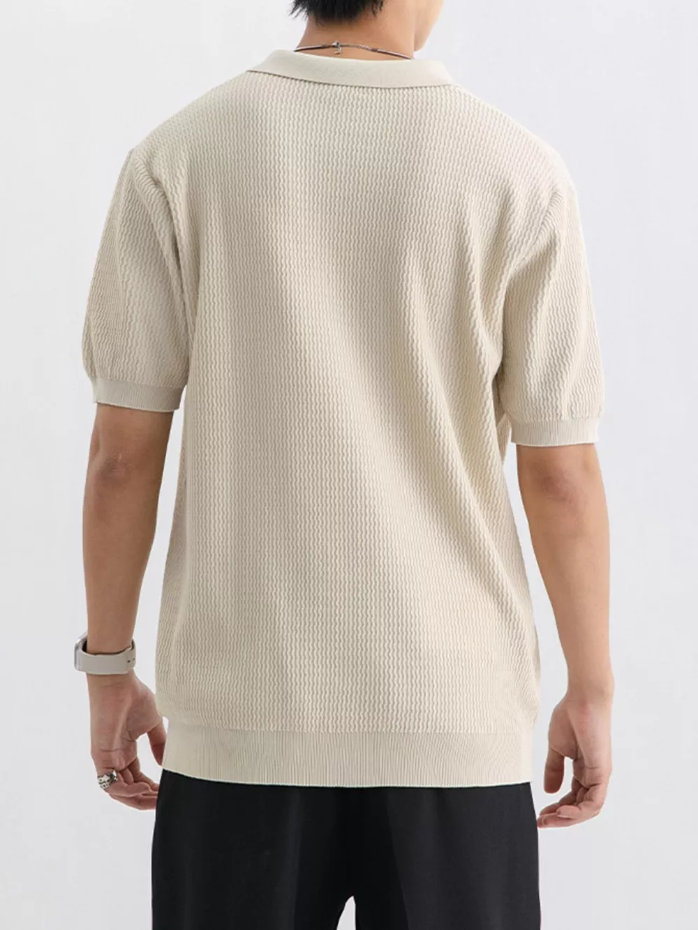 Men's Plus Size Textured Knit Short Sleeve Polo, image 5