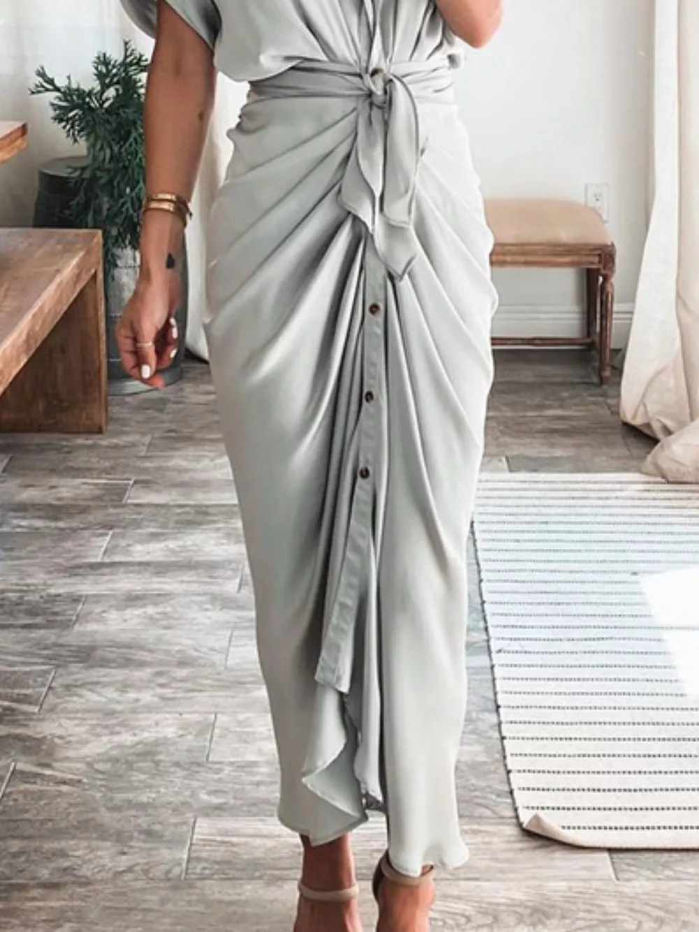 Tie-Waist Button-Down Midi Dress, image 4