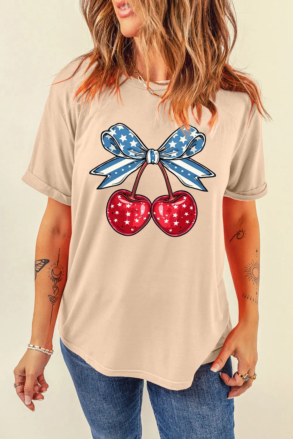 Cherry Graphic Round Neck Short Sleeve T-Shirt, image 3