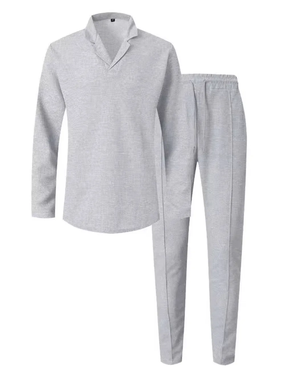 Men's Full Size Waffle-Knit Long Sleeve Top and Pants Set Plus Size, image 2