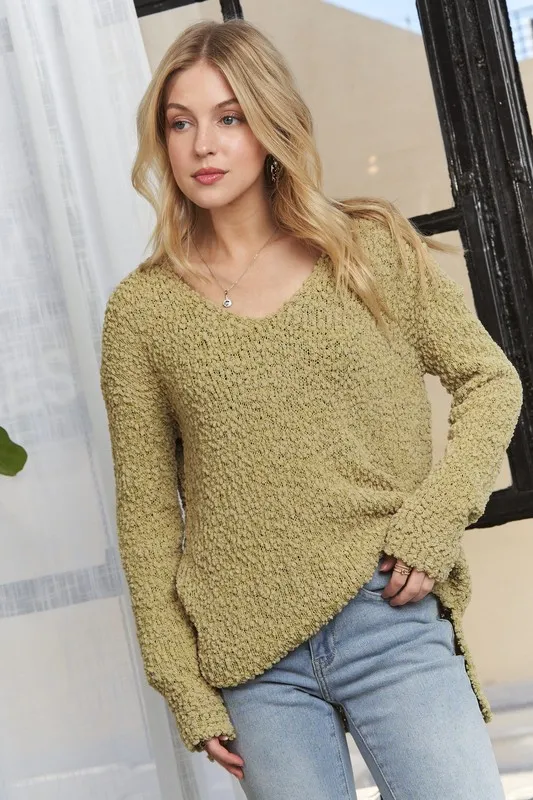 High-Low Side Slit V-Neck Sweater, image 3