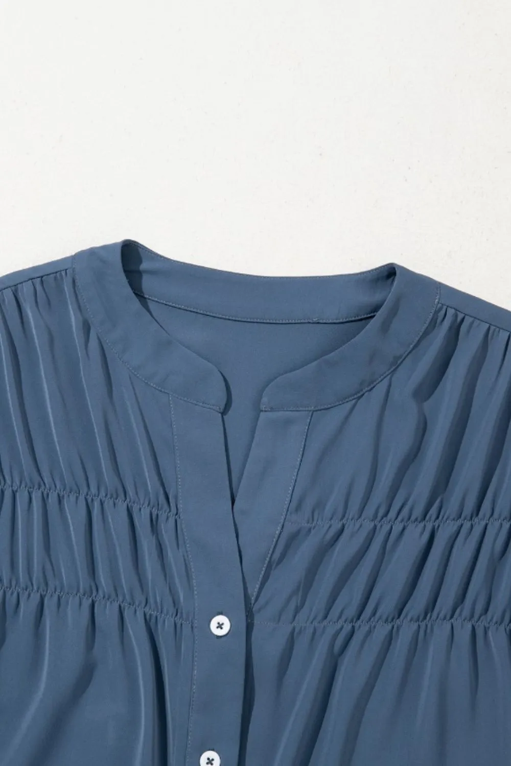Ruffled Ruched Short Sleeve Button Down Shirt, image 3