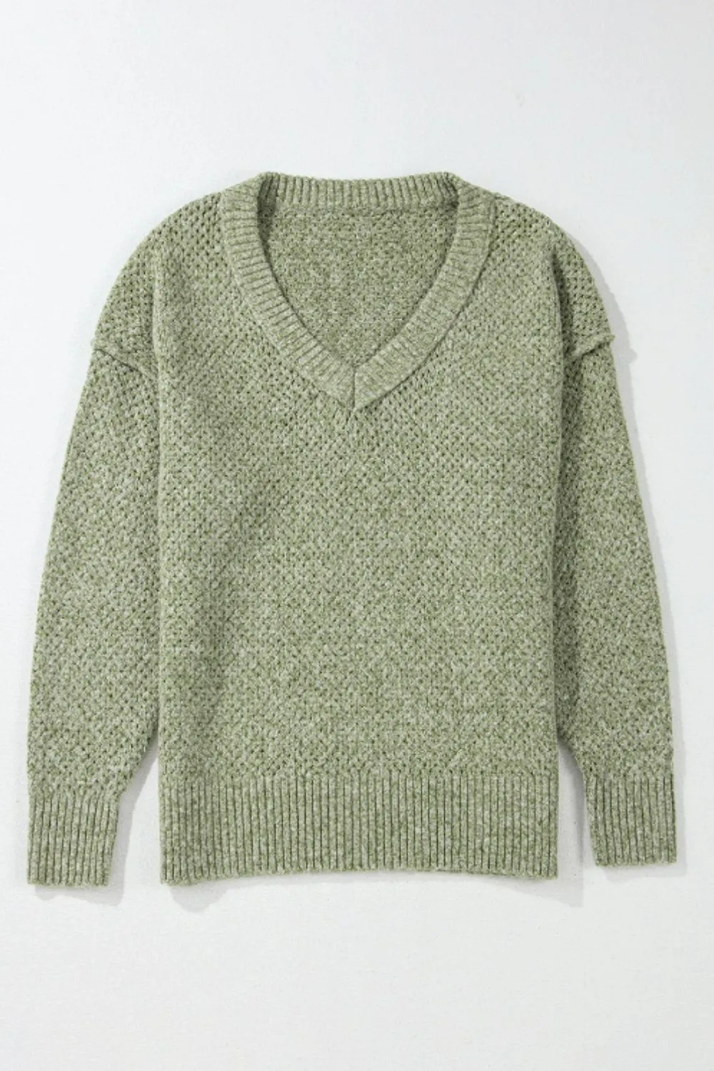 V-Neck Dropped Shoulder Long Sleeve Sweater, image 3