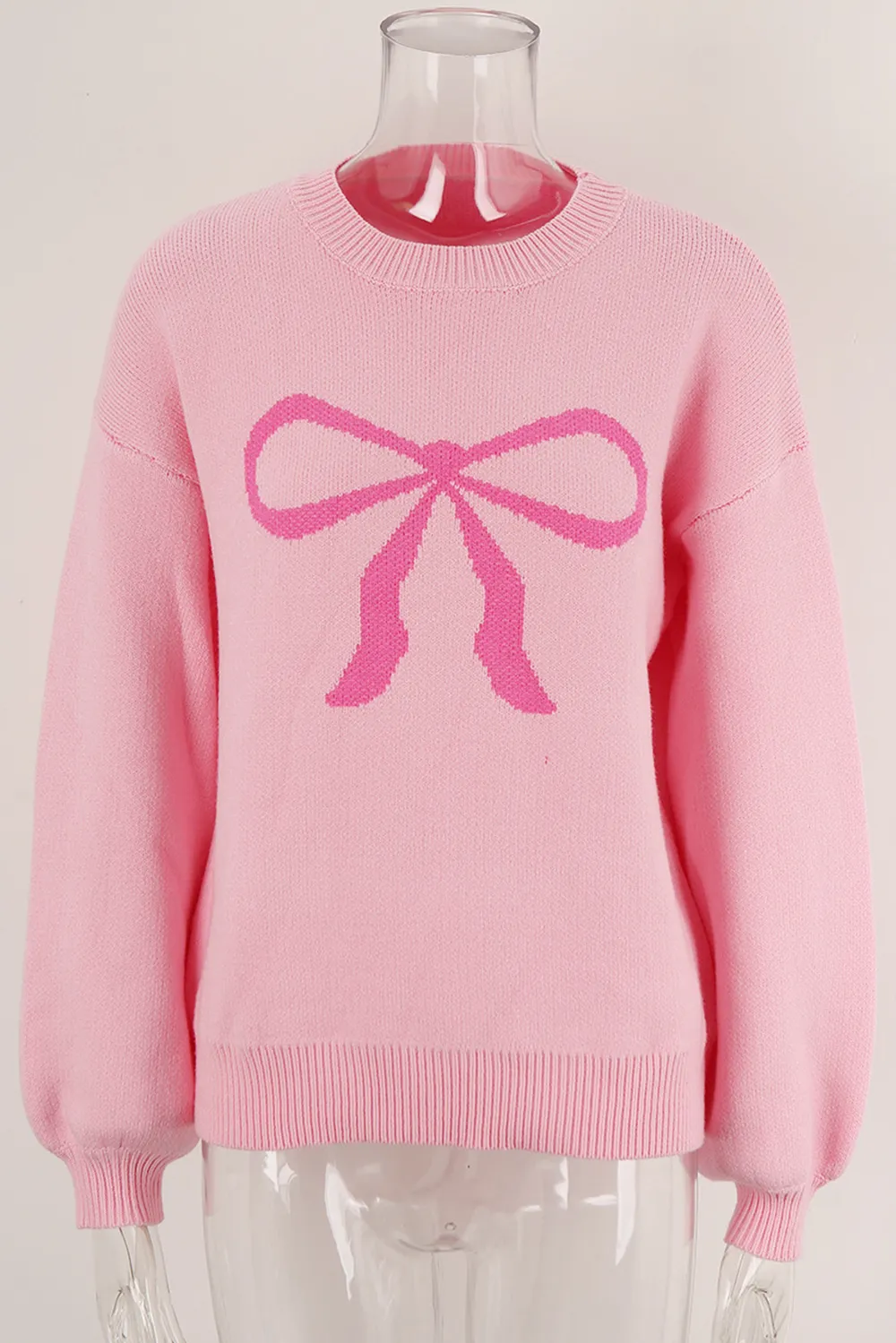 Bow Round Neck Long Sleeve Sweater, image 5