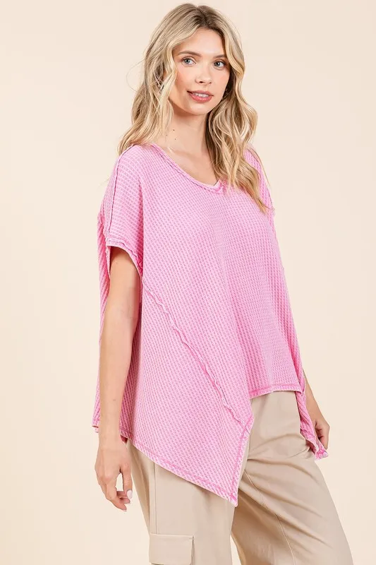 Mineral Wash Waffle Knit Pointed Hem Oversized Top, image 5