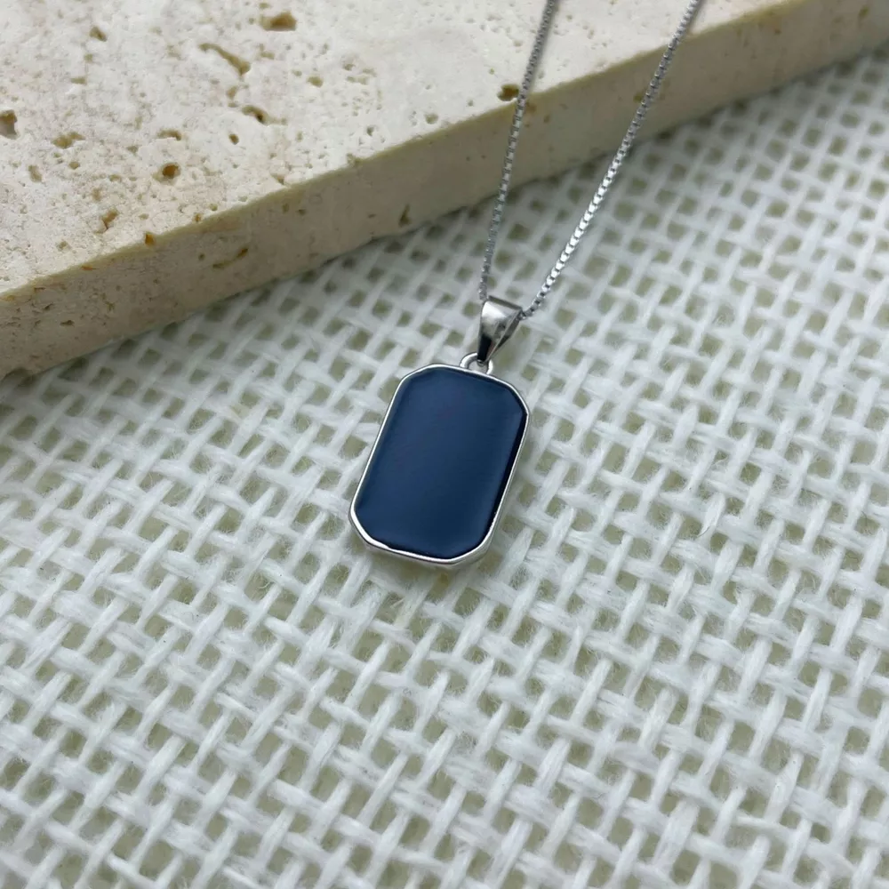 925 Sterling Silver Rectangle Pendant Necklace, image 3