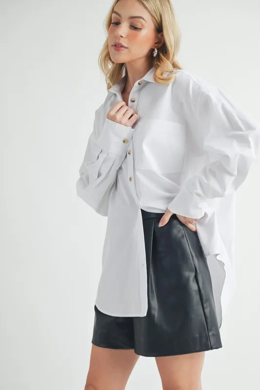 High-Low Collared Neck Drop Shoulder Shirt, image 7