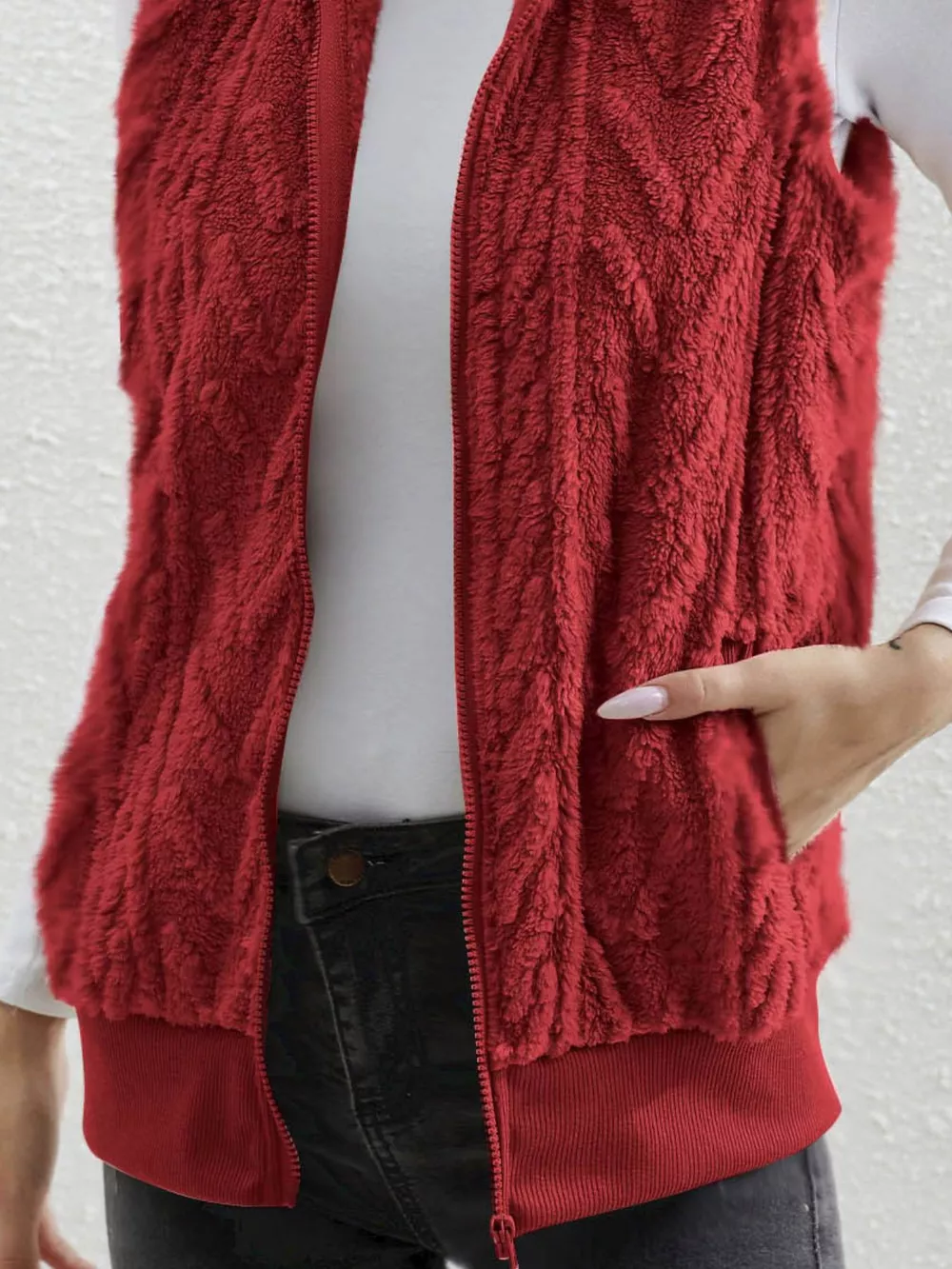 Full Size Cozy Faux Fur Zip-Up Vest Coat Plus Size, image 18