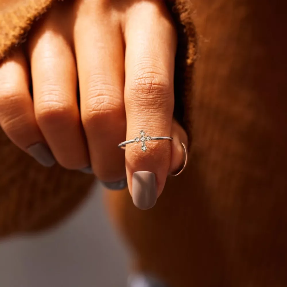 925 Sterling Silver Zircon Cross Ring, image 4