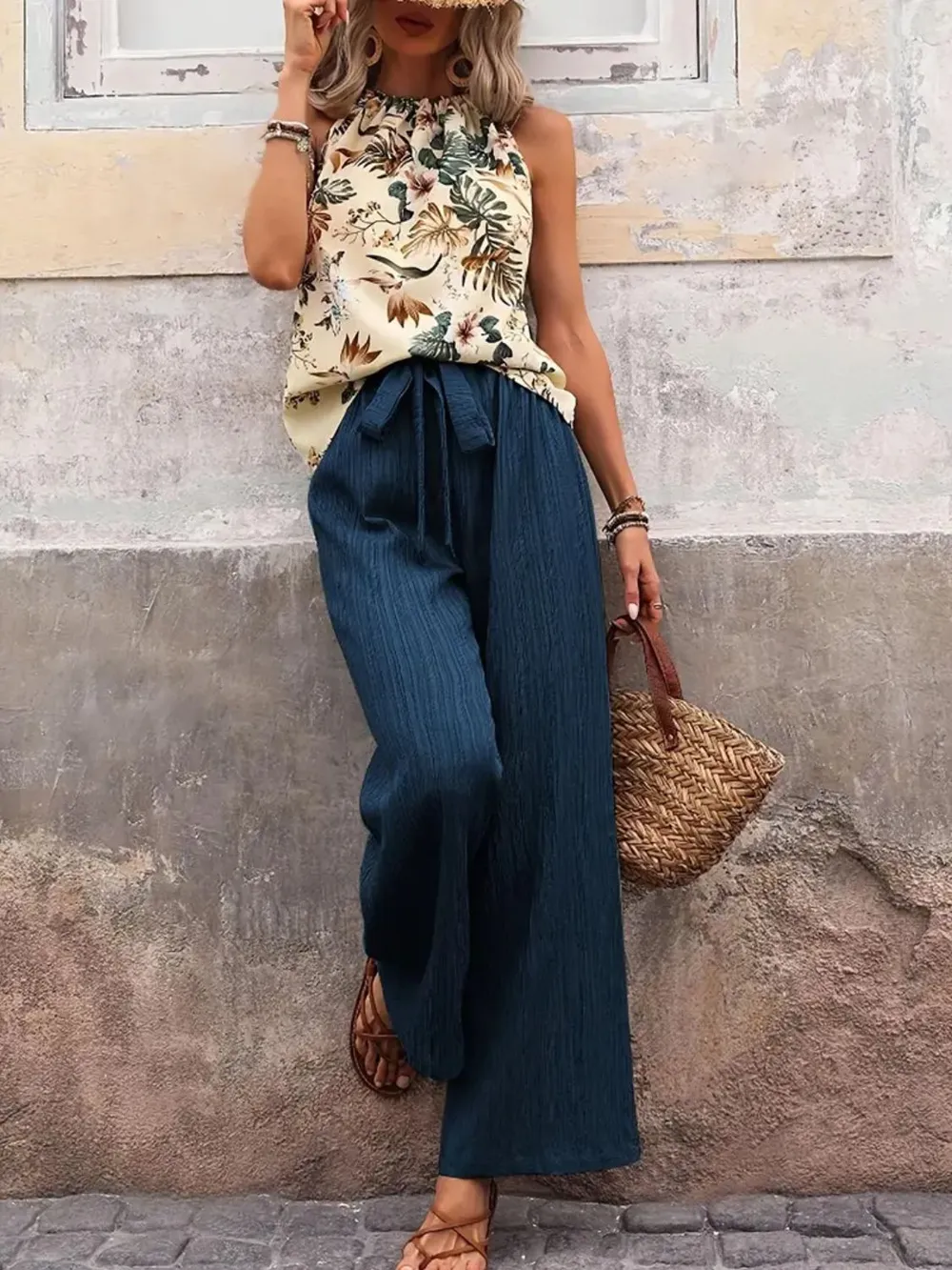 Printed Tank Top and Wide Leg Pants Set, image 4