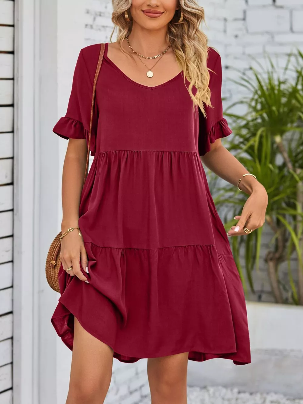 Ruffled Sleeve Tiered Mini Dress, image 3