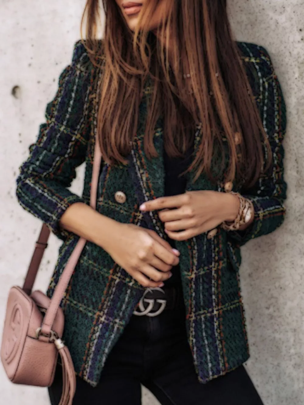 Full Size Plaid Tweed Double-Breasted Blazer Plus Size, image 9