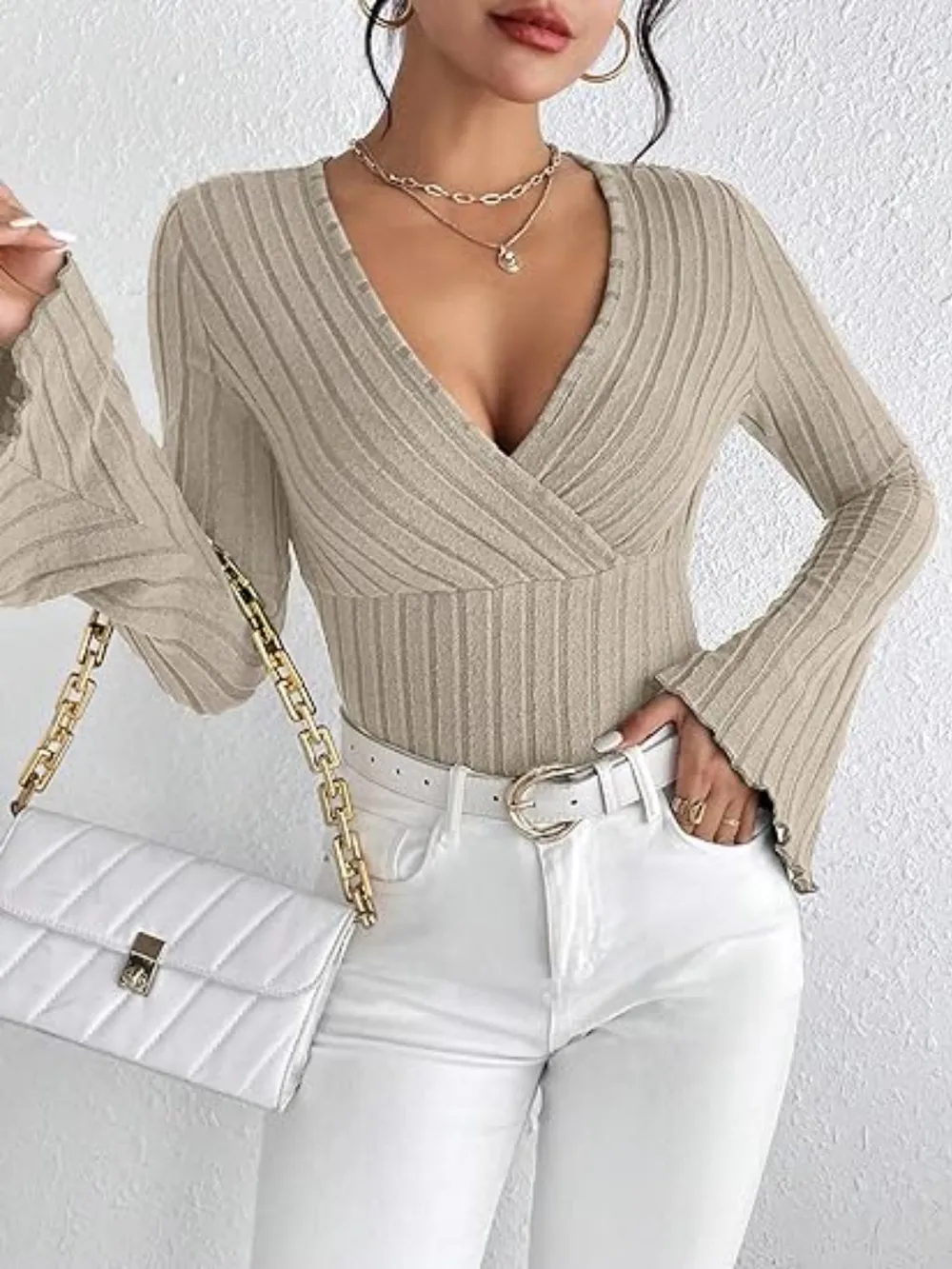 Ribbed Flare Sleeve Top, image 3