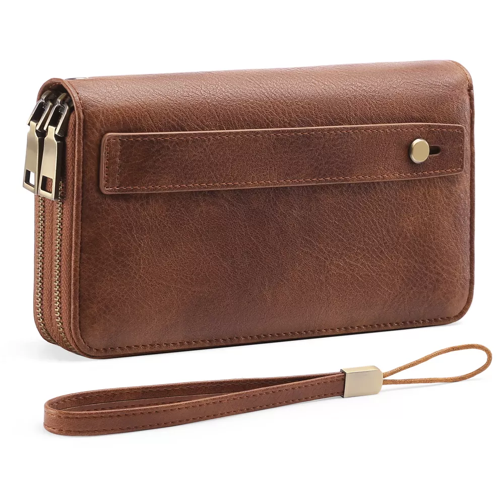 Vintage Style Double Zipper Leather Wallet, image 2