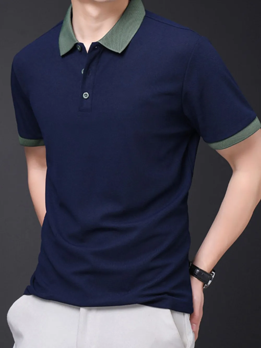 Men's Plus Size Contrast Collar Short Sleeve Polo Shirt, image 4