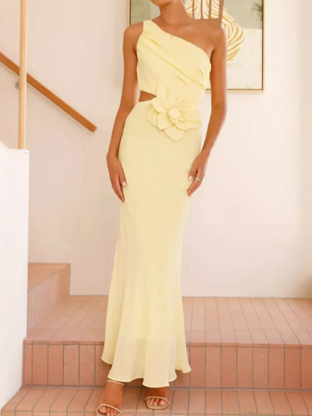 One-Shoulder Floral Cutout Dress, image 2