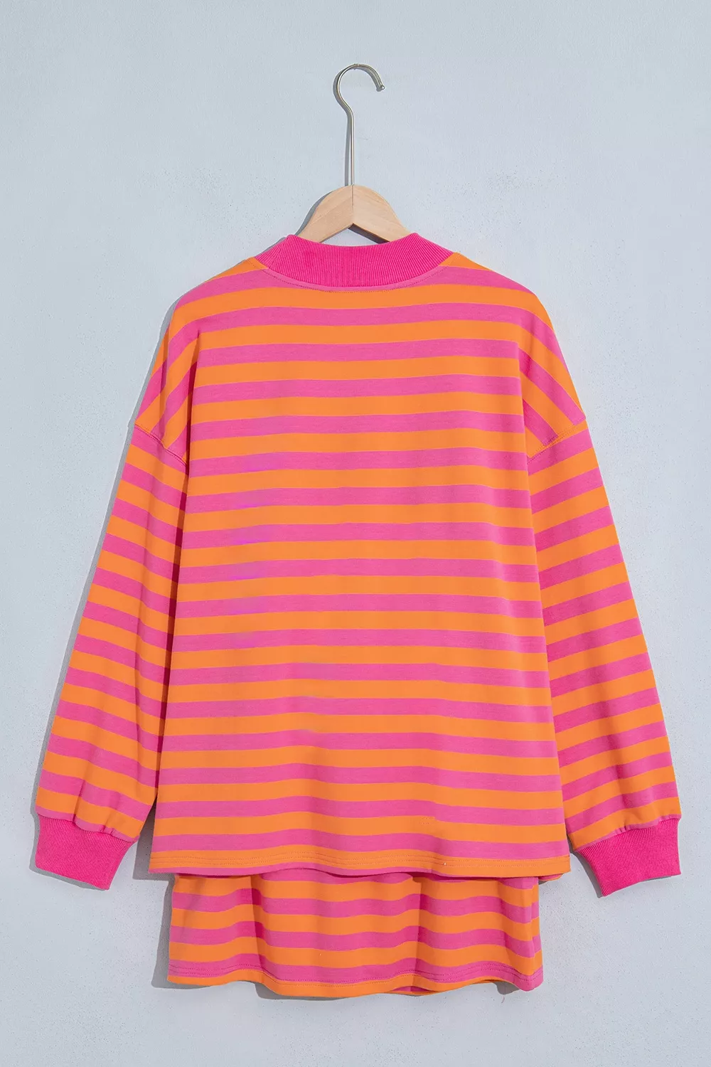 Stripe Color Block Patchwork Mock Neck Pullover Drawstring Mini Skort Set, image 4