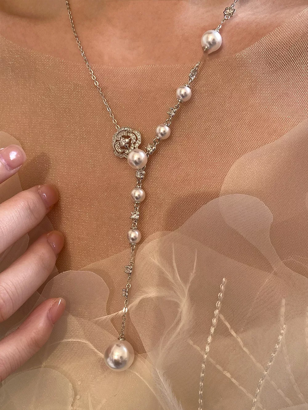 Pearl Flower Y-Necklace, image 2