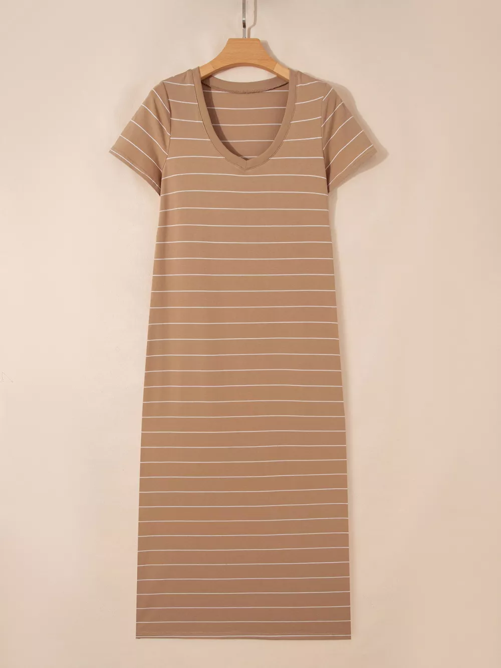 Stripe Short Sleeve Side Slit Maxi T Shirt Dress, image 5
