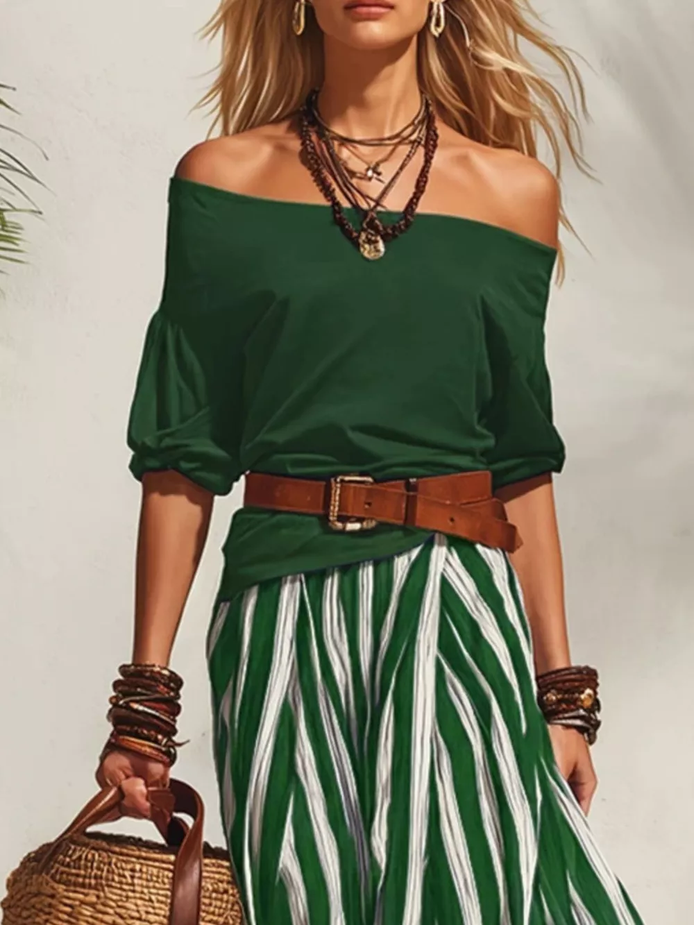 Off Shoulder Top and Striped Maxi Skirt Set, image 6