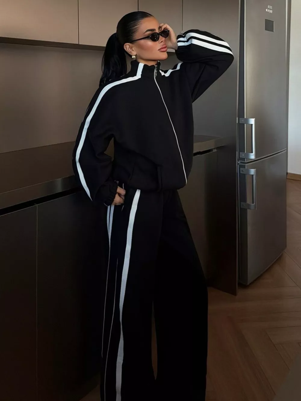 Side Stripes Zip Up Top and Pants Set