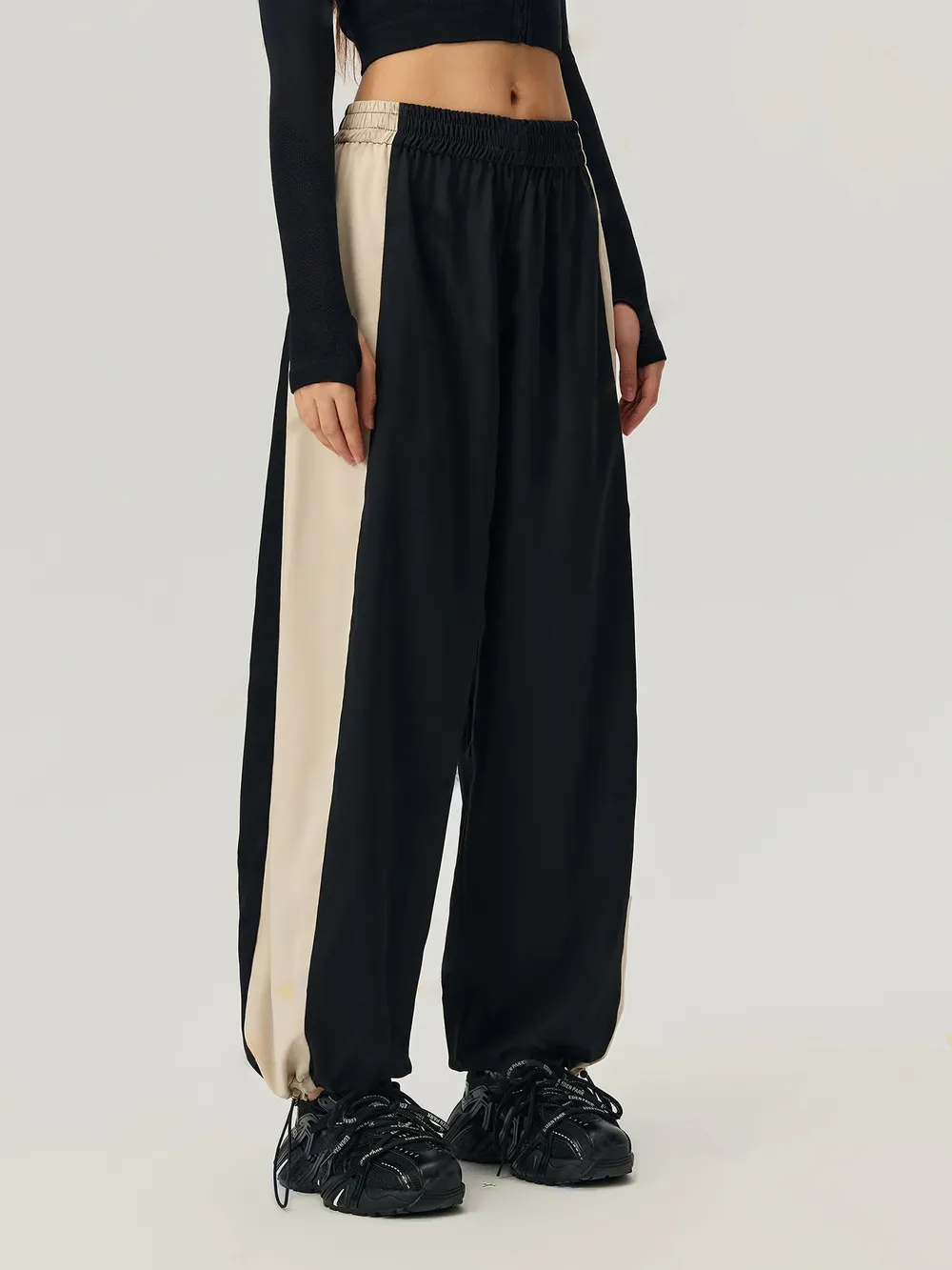 Drawstring Hem Contrast Elastic Waist Pants, image 3
