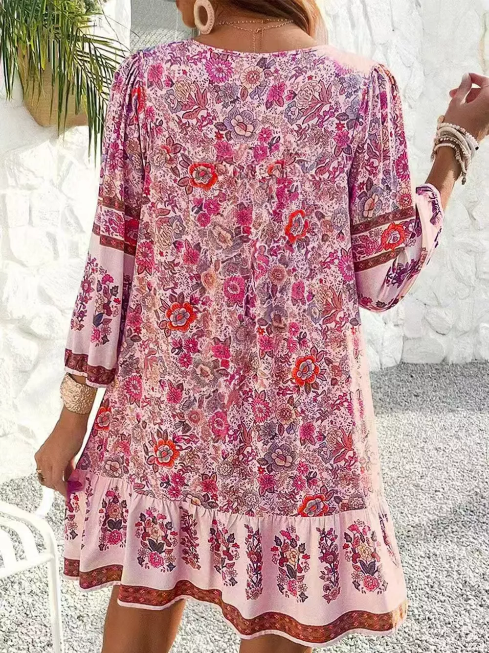 Floral Print Tassel Tie Neck Mini Dress, image 3