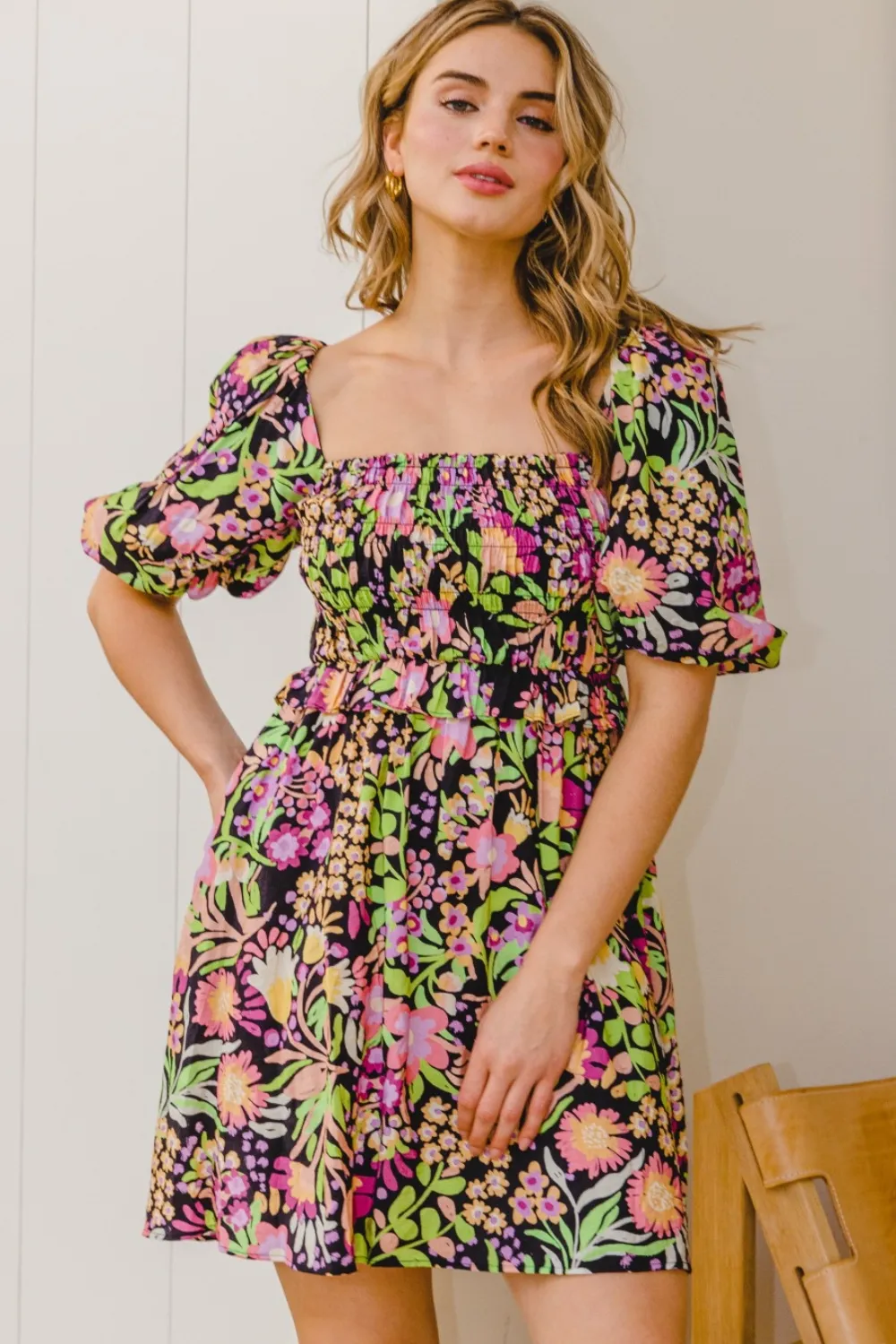 Full Size Floral Tie-Back Mini Dress, image 2