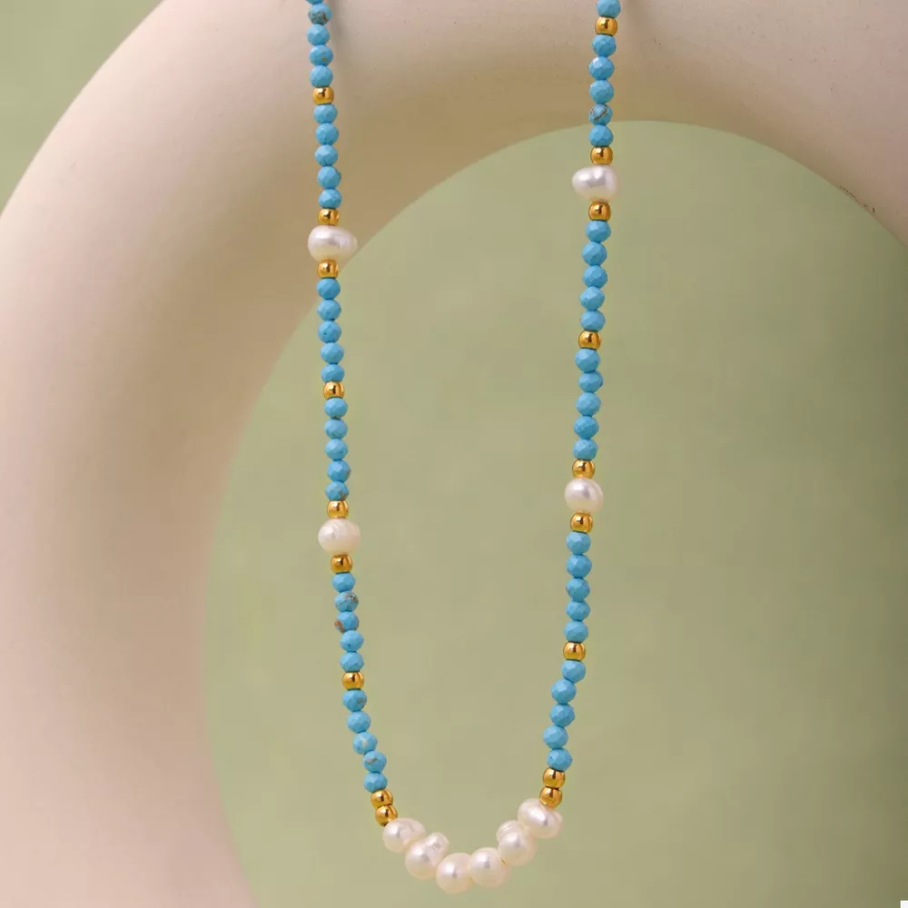 Turquoise Pearl Beaded Necklace, image 3