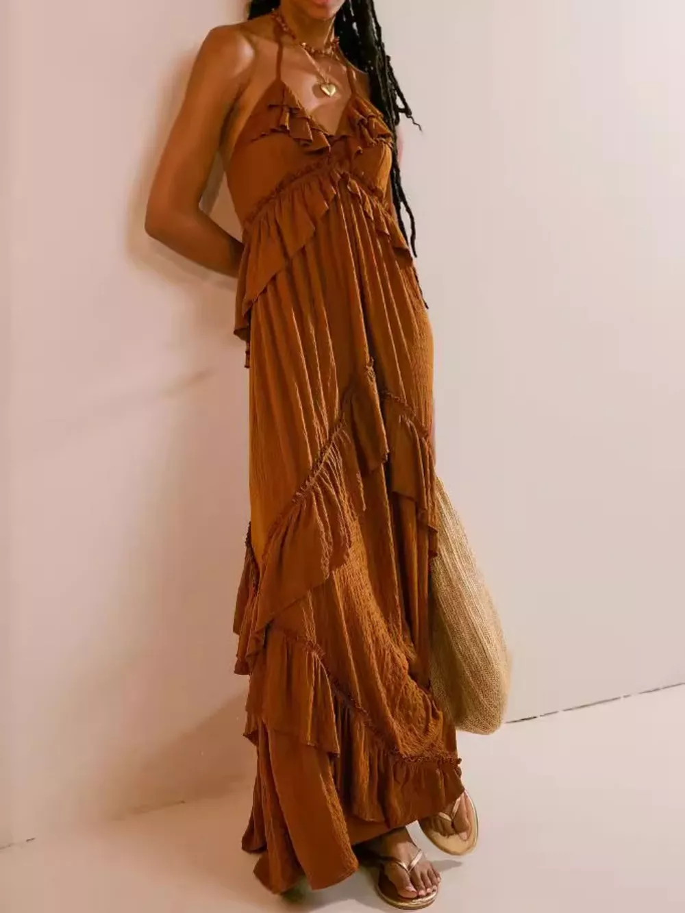 Ruffled Halter Neck Maxi Dress, image 3