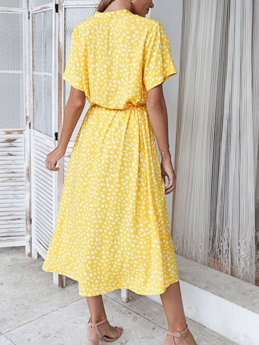 Animal Print Drawstring Waist Midi Dress, image 11