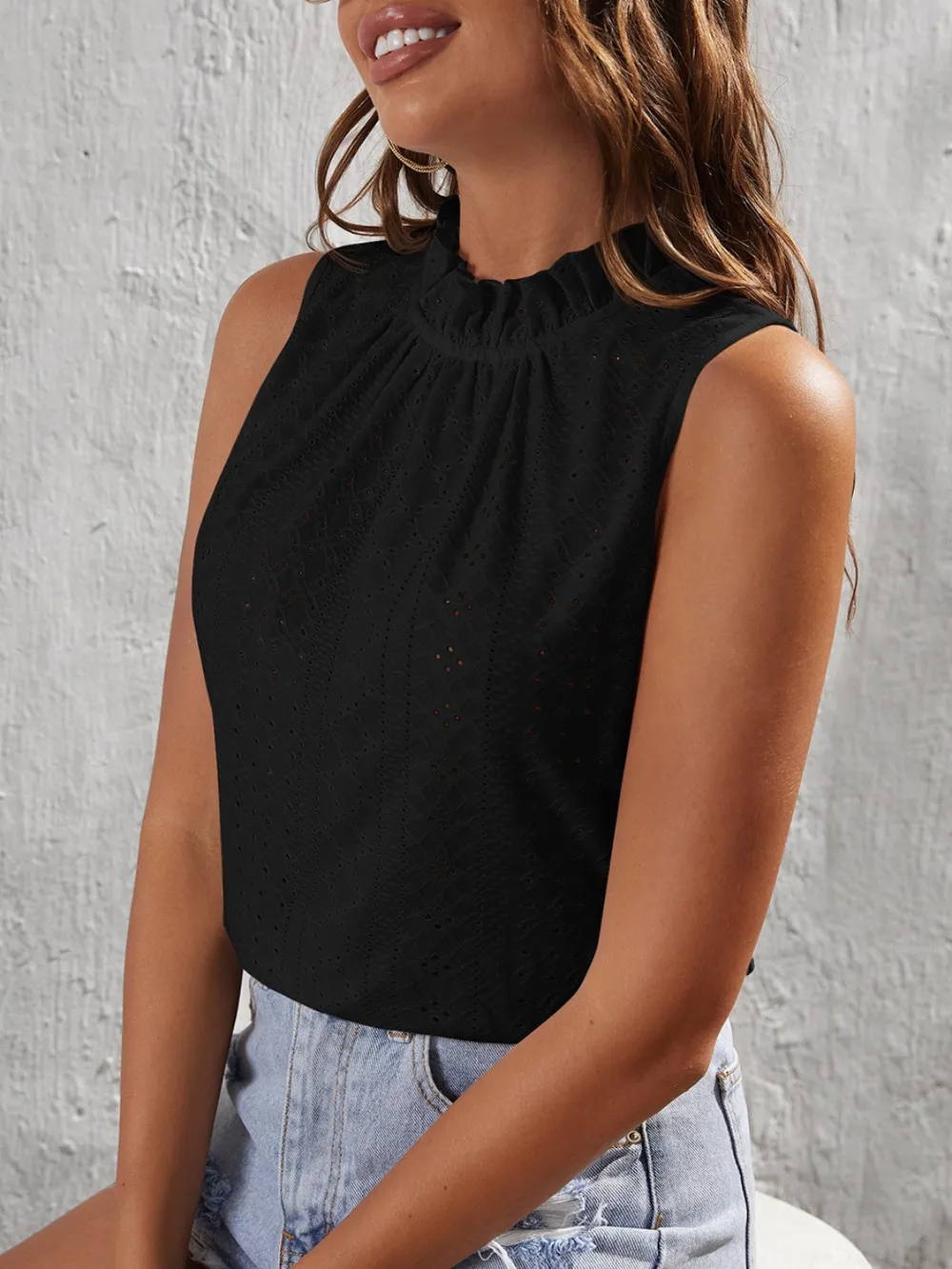 Tied Eyelet Mock Neck Tank, image 11