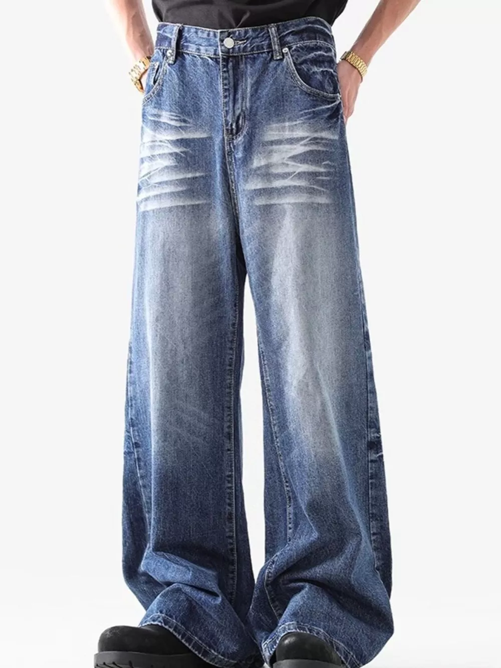 Men's Washed Wide Leg Jeans, image 2