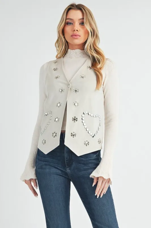 Heart Rivet Detail Suede Vest Coat