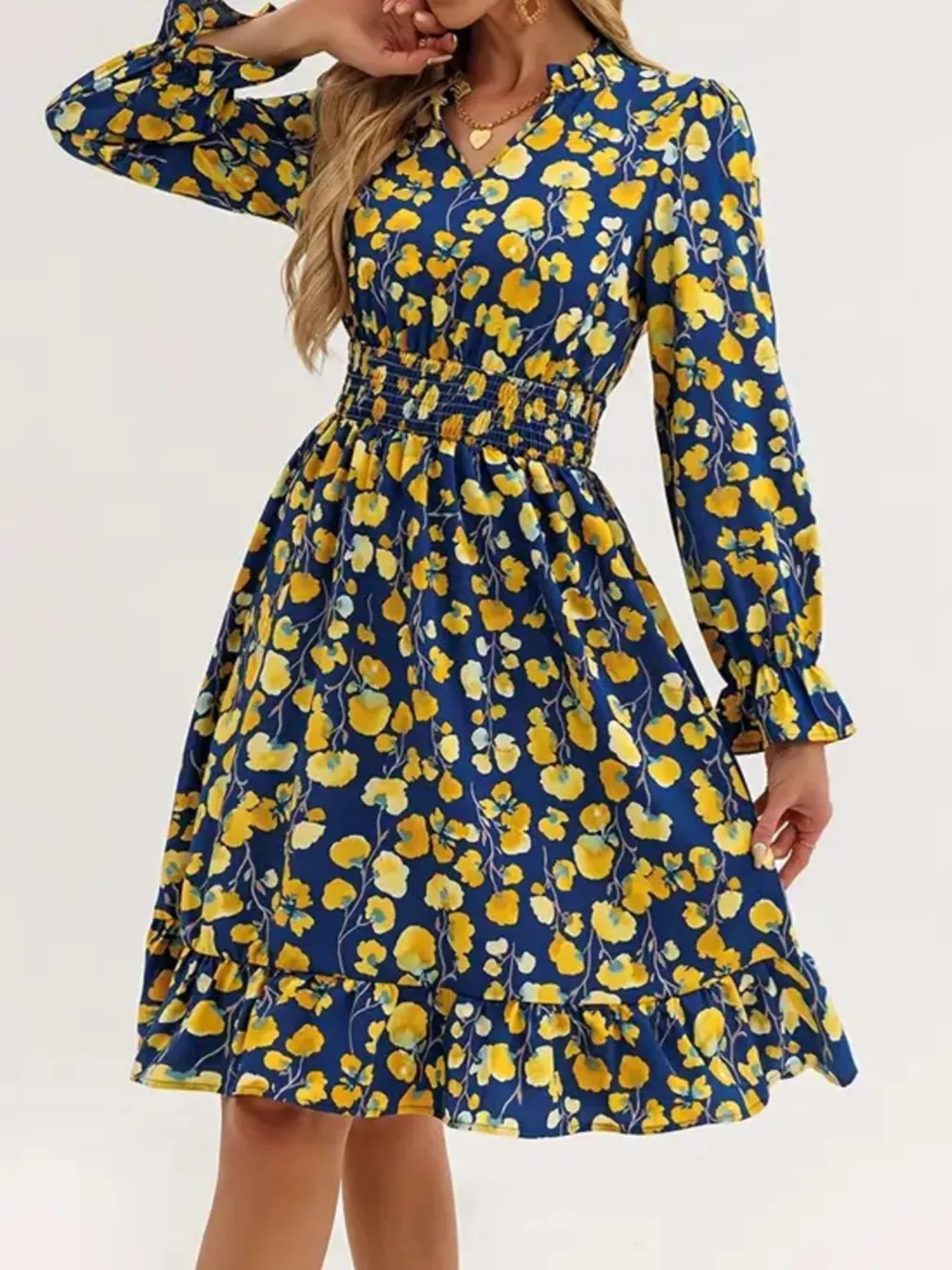 Floral Print Flounce Sleeve Ruffle Hem Dress, image 3