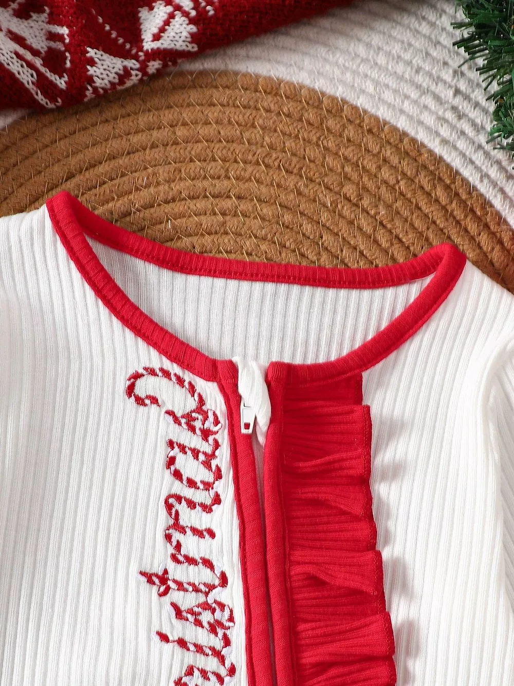 Children's Christmas Ruffle Trim Ribbed Jumpsuit, image 3