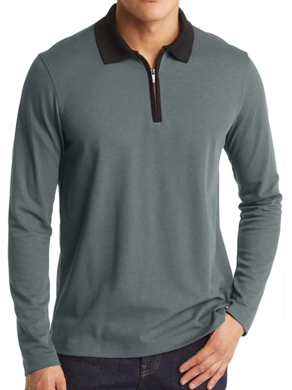 Men's Classic Long Sleeve Contrast Collar Polo Shirt, image 7