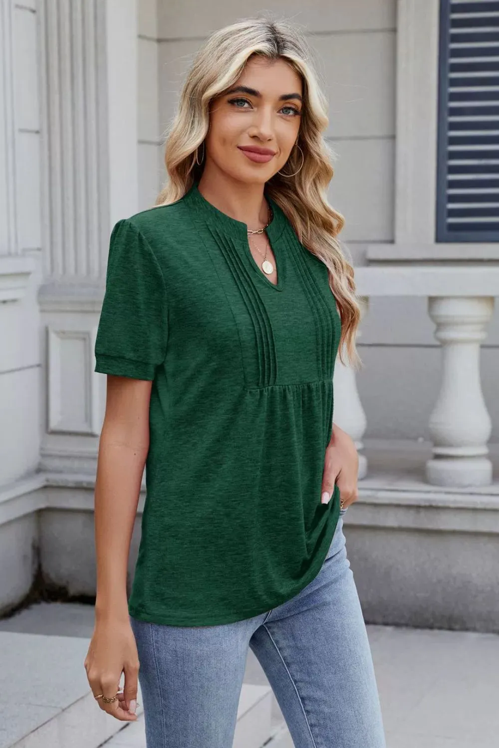 Notched Short Sleeve Top