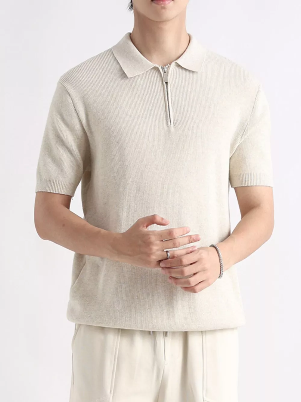 Men's Plus Size Textured Knit Zip-Up Top, image 7