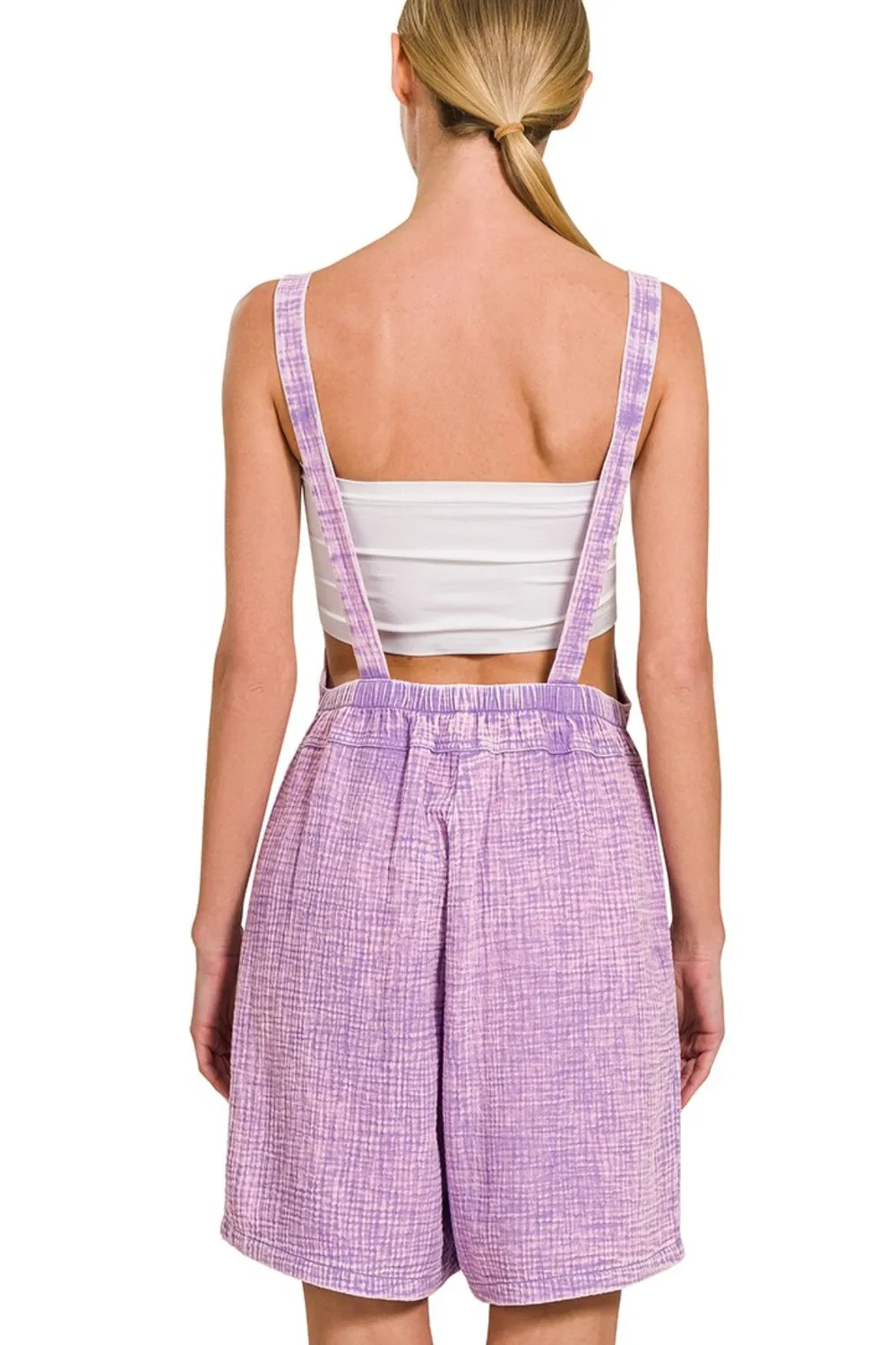 Woven Double Gauze Acid Washed Romper, image 2