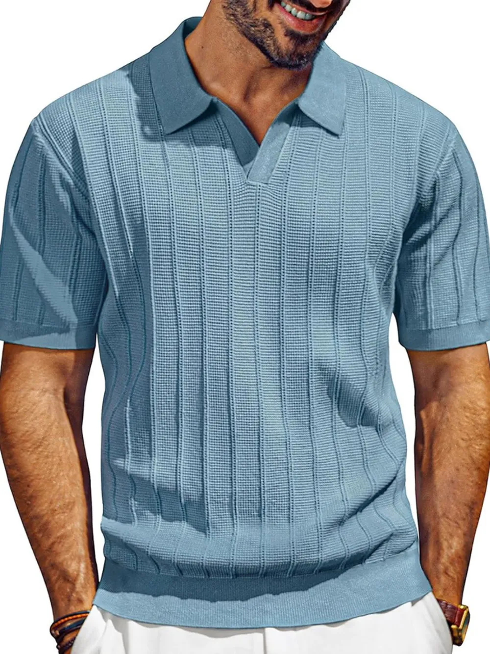 Men's Full Size Textured Collared Neck Short Sleeve Polo Plus Size, image 4