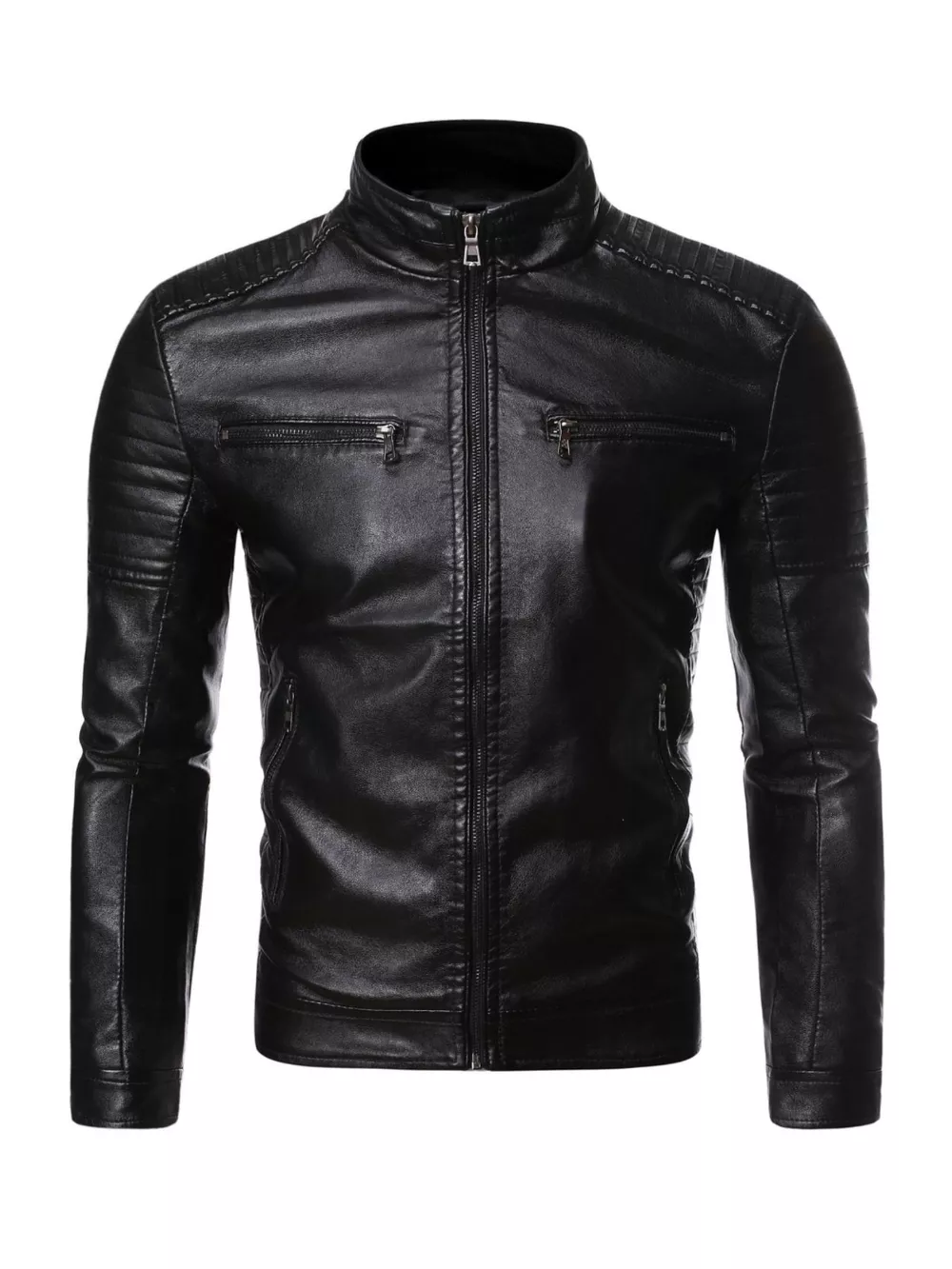Men's Plus Size Zip Up Leather Moto Jacket