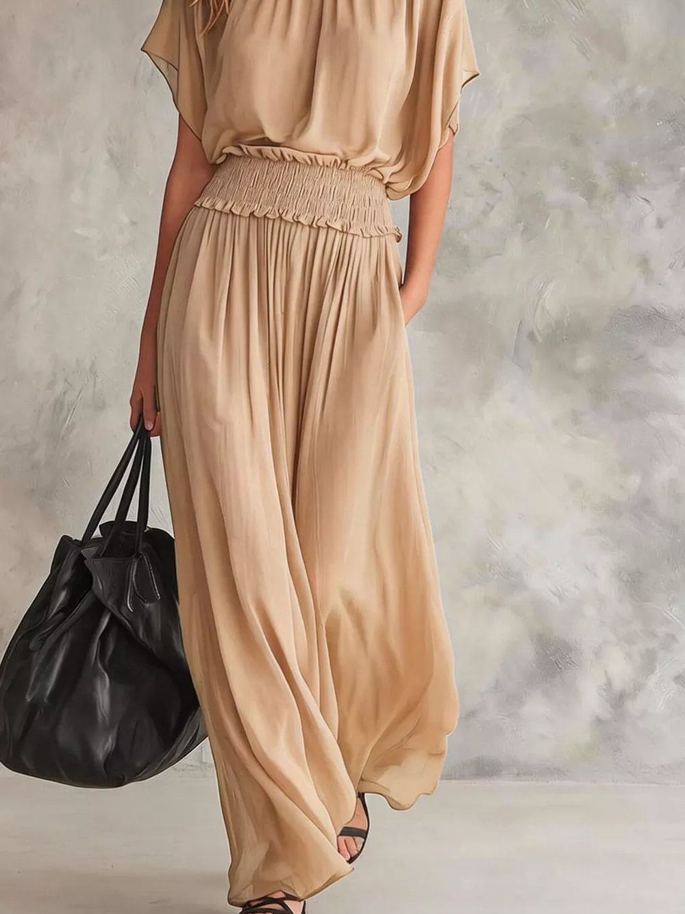 Chiffon Maxi Dress with Smocked Waist, image 9
