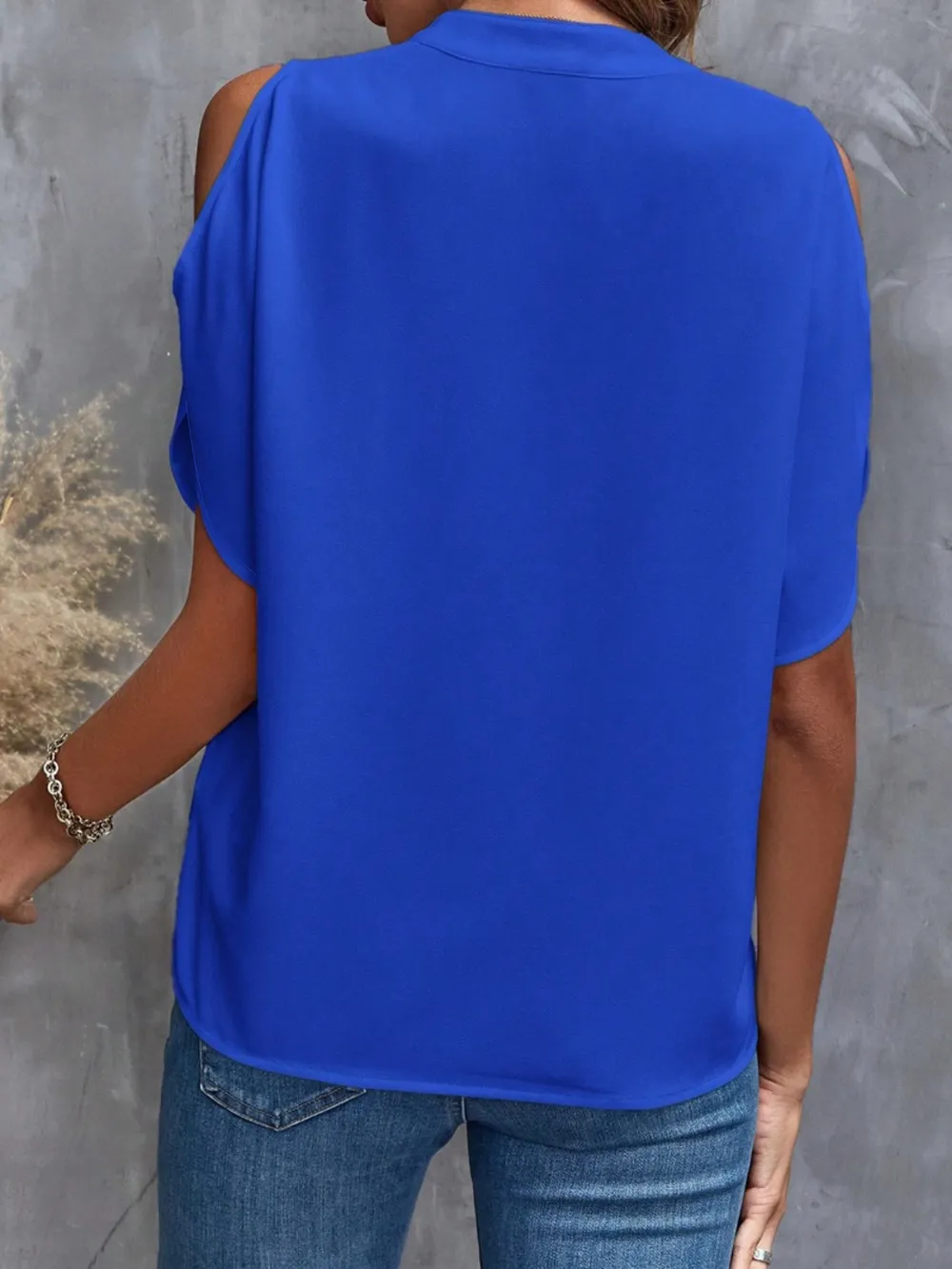 Notched Cold Shoulder Blouse, image 7