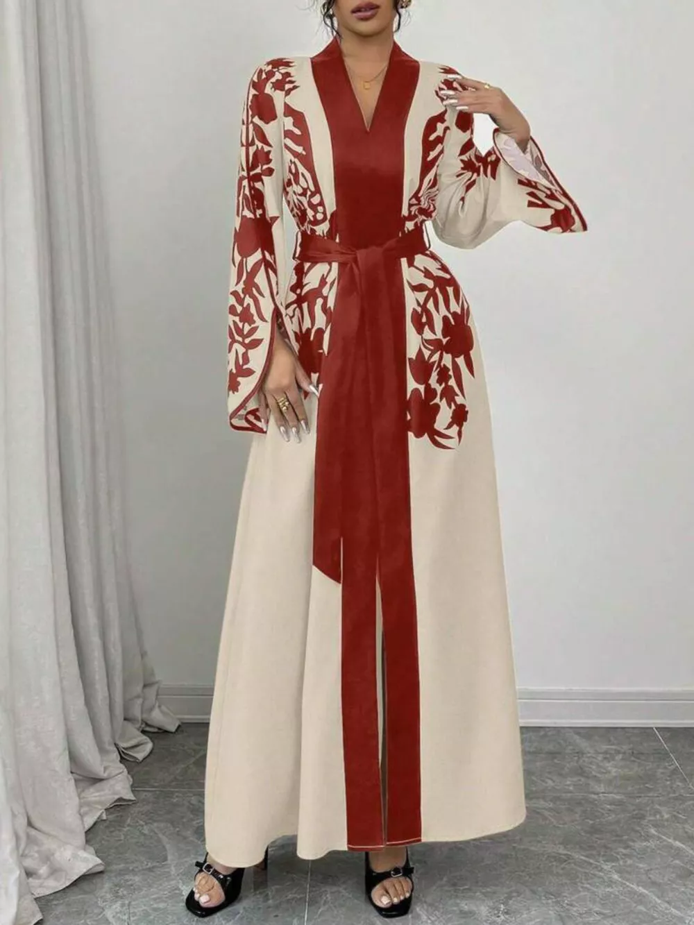 Printed Tie Waist Maxi Dress, image 11