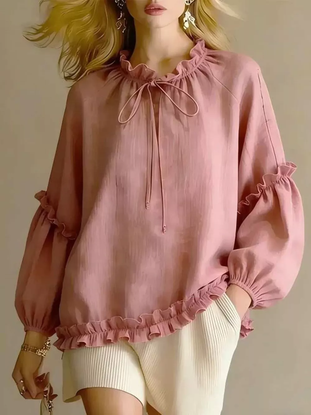 Frill Balloon Sleeve Blouse, image 5